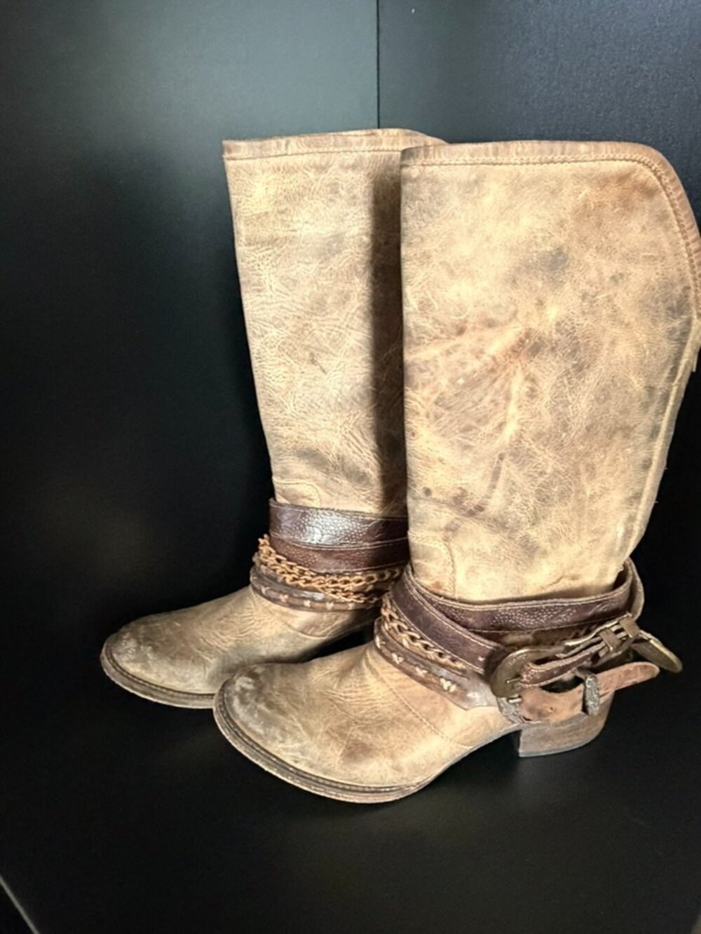 Freebird by Steven Knox Distressed Leather Tall Boots Brown Women's Size 10 - Picture 2 of 7